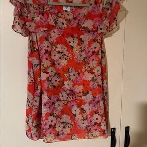 CAbi Red and Pink Floral Blouse